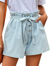 Load image into Gallery viewer, Uqnaivs Women&#39;s Casual High Waisted Cuffed Hem Stretchy Ripped Denim Jean Shorts