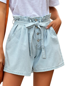 Uqnaivs Women's Casual High Waisted Cuffed Hem Stretchy Ripped Denim Jean Shorts