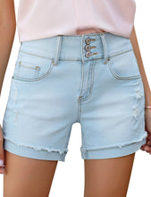 Load image into Gallery viewer, Uqnaivs Women&#39;s Casual High Waisted Cuffed Hem Stretchy Ripped Denim Jean Shorts