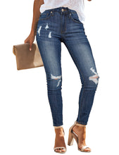 Load image into Gallery viewer, Uqnaivs Women&#39;s High Rise Ripped Skinny Jeans Distressed Slim Fit Denim Pants