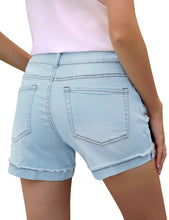Load image into Gallery viewer, Uqnaivs Women&#39;s Casual High Waisted Cuffed Hem Stretchy Ripped Denim Jean Shorts