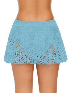 Uqnaivs Women's High Waist Tiered Lace Crochet Swim Skirt Swimsuit Bikini Bottom