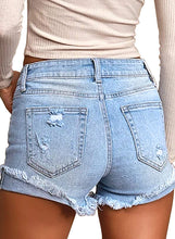 Load image into Gallery viewer, Uqnaivs Women&#39;s Mid Rise Shorts Ripped Faded Wash Frayed Raw Hem Denim Jean Shorts