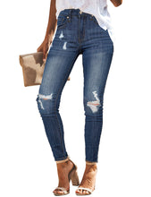 Load image into Gallery viewer, Uqnaivs Women&#39;s High Rise Ripped Skinny Jeans Distressed Slim Fit Denim Pants