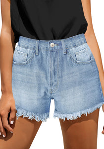 Uqnaivs Women's Casual Mid Waisted Shorts Stretchy Summer Denim Shorts Women