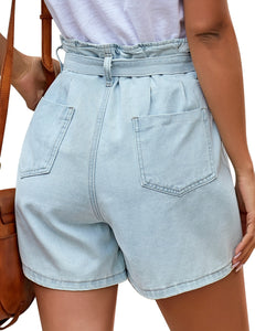 Uqnaivs Women's Casual High Waisted Cuffed Hem Stretchy Ripped Denim Jean Shorts