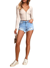 Load image into Gallery viewer, Uqnaivs Women&#39;s Mid Rise Shorts Ripped Faded Wash Frayed Raw Hem Denim Jean Shorts