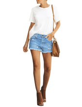 Load image into Gallery viewer, Uqnaivs Women&#39;s Mid Rise Shorts Ripped Faded Wash Frayed Raw Hem Denim Jean Shorts