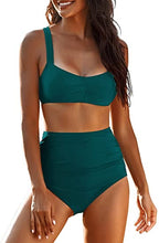 Load image into Gallery viewer, Uqnaivs Womens V Neck Two Pieces Swimsuit Halter Open Back Tankini Bathing Suit