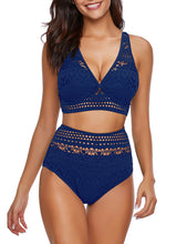 Load image into Gallery viewer, Uqnaivs Women&#39;s High Waist Bikini Set Crochet Lace V Neck Two Pieces Swimsuit