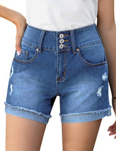 Load image into Gallery viewer, Uqnaivs Women&#39;s Casual High Waisted Cuffed Hem Stretchy Ripped Denim Jean Shorts