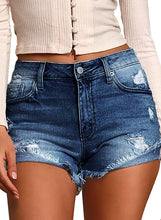 Load image into Gallery viewer, Uqnaivs Women&#39;s Mid Rise Shorts Ripped Faded Wash Frayed Raw Hem Denim Jean Shorts
