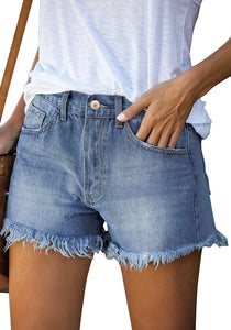 Uqnaivs Women's Casual Mid Waisted Shorts Stretchy Summer Denim Shorts Women