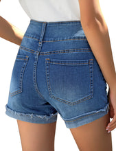 Load image into Gallery viewer, Uqnaivs Women&#39;s Casual High Waisted Cuffed Hem Stretchy Ripped Denim Jean Shorts