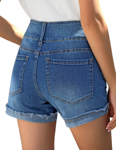 Uqnaivs Women's Casual High Waisted Cuffed Hem Stretchy Ripped Denim Jean Shorts