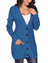 Load image into Gallery viewer, Uqnaivs Womens Open Front Long Sleeves Pocket Button Cable Knit Sweater Cardigan