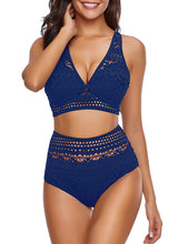 Load image into Gallery viewer, Uqnaivs Women&#39;s High Waist Bikini Set Crochet Lace V Neck Two Pieces Swimsuit