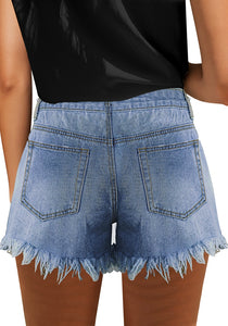 Uqnaivs Women's Casual Mid Waisted Shorts Stretchy Summer Denim Shorts Women