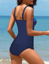 Load image into Gallery viewer, Uqnaivs Womens V Neck Two Pieces Swimsuit Halter Open Back Tankini Bathing Suit