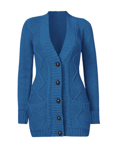 Uqnaivs Womens Open Front Long Sleeves Pocket Button Cable Knit Sweater Cardigan