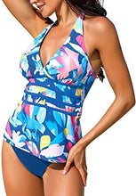 Load image into Gallery viewer, Uqnaivs Womens V Neck Two Pieces Swimsuit Halter Open Back Tankini Bathing Suit