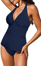 Load image into Gallery viewer, Uqnaivs Womens V Neck Two Pieces Swimsuit Halter Open Back Tankini Bathing Suit