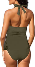 Load image into Gallery viewer, Uqnaivs Womens V Neck Two Pieces Swimsuit Halter Open Back Tankini Bathing Suit