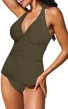 Load image into Gallery viewer, Uqnaivs Womens V Neck Two Pieces Swimsuit Halter Open Back Tankini Bathing Suit