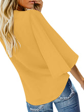 Load image into Gallery viewer, Uqnaivs Womens V Neck Button Down Shirt 3/4 Sleeve Blouses Tie Knot Tops