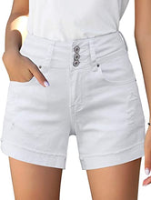 Load image into Gallery viewer, Uqnaivs Women&#39;s Casual High Waisted Cuffed Hem Stretchy Ripped Denim Jean Shorts