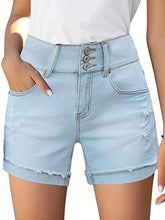 Load image into Gallery viewer, Uqnaivs Women&#39;s Casual High Waisted Cuffed Hem Stretchy Ripped Denim Jean Shorts