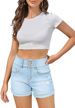 Load image into Gallery viewer, Uqnaivs Women&#39;s Casual High Waisted Cuffed Hem Stretchy Ripped Denim Jean Shorts