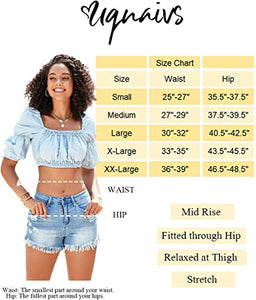 Uqnaivs Women's Mid Rise Shorts Ripped Faded Wash Frayed Raw Hem Denim Jean Shorts