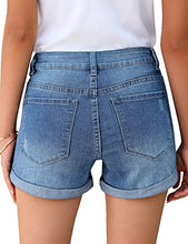 Load image into Gallery viewer, Uqnaivs Womens High Rise Front Buttons Ripped Rolled Hem Casual Denim Jeans Shorts