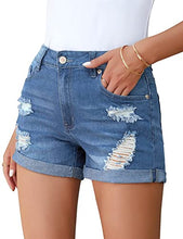 Load image into Gallery viewer, Uqnaivs Womens High Rise Front Buttons Ripped Rolled Hem Casual Denim Jeans Shorts