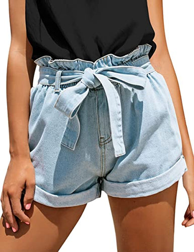 Uqnaivs Women's Casual High Waisted Cuffed Hem Stretchy Ripped Denim Jean Shorts