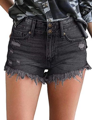 Uqnaivs Women's Mid Rise Shorts Ripped Faded Wash Frayed Raw Hem Denim Jean Shorts