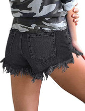 Load image into Gallery viewer, Uqnaivs Women&#39;s Mid Rise Shorts Ripped Faded Wash Frayed Raw Hem Denim Jean Shorts