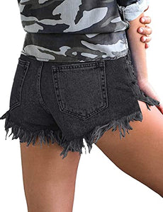 Uqnaivs Women's Mid Rise Shorts Ripped Faded Wash Frayed Raw Hem Denim Jean Shorts