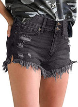 Load image into Gallery viewer, Uqnaivs Women&#39;s Mid Rise Shorts Ripped Faded Wash Frayed Raw Hem Denim Jean Shorts