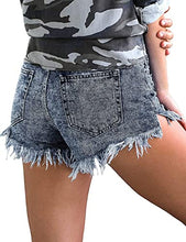 Load image into Gallery viewer, Uqnaivs Women&#39;s Mid Rise Shorts Ripped Faded Wash Frayed Raw Hem Denim Jean Shorts