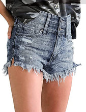 Load image into Gallery viewer, Uqnaivs Women&#39;s Mid Rise Shorts Ripped Faded Wash Frayed Raw Hem Denim Jean Shorts