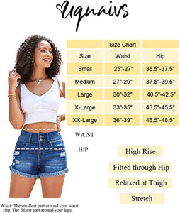 Uqnaivs Women's Mid Rise Shorts Ripped Faded Wash Frayed Raw Hem Denim Jean Shorts