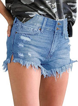 Load image into Gallery viewer, Uqnaivs Women&#39;s Mid Rise Shorts Ripped Faded Wash Frayed Raw Hem Denim Jean Shorts