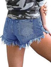 Load image into Gallery viewer, Uqnaivs Women&#39;s Mid Rise Shorts Ripped Faded Wash Frayed Raw Hem Denim Jean Shorts