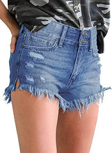 Load image into Gallery viewer, Uqnaivs Women&#39;s Mid Rise Shorts Ripped Faded Wash Frayed Raw Hem Denim Jean Shorts