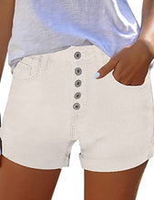 Load image into Gallery viewer, Uqnaivs Women&#39;s Casual High Waisted Cuffed Hem Stretchy Ripped Denim Jean Shorts