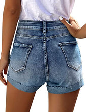 Load image into Gallery viewer, Uqnaivs Women&#39;s Casual High Waisted Cuffed Hem Stretchy Ripped Denim Jean Shorts