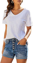 Load image into Gallery viewer, Uqnaivs Women&#39;s Casual High Waisted Cuffed Hem Stretchy Ripped Denim Jean Shorts