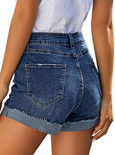 Load image into Gallery viewer, Uqnaivs Women&#39;s Casual High Waisted Cuffed Hem Stretchy Ripped Denim Jean Shorts